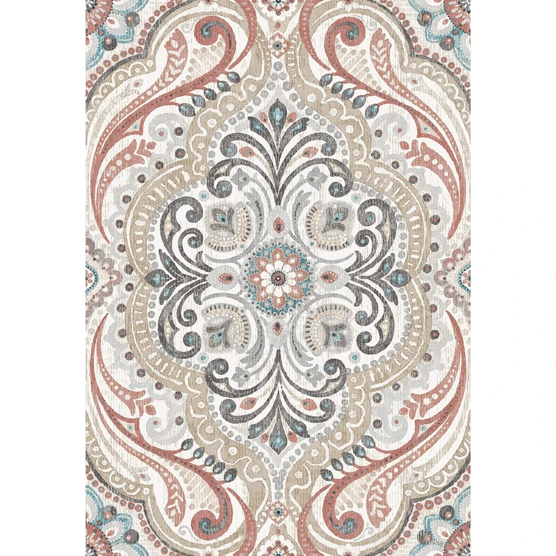 RoomMates RMK11830WP Beige and Red Boho Damask Peel and Stick Wallpaper