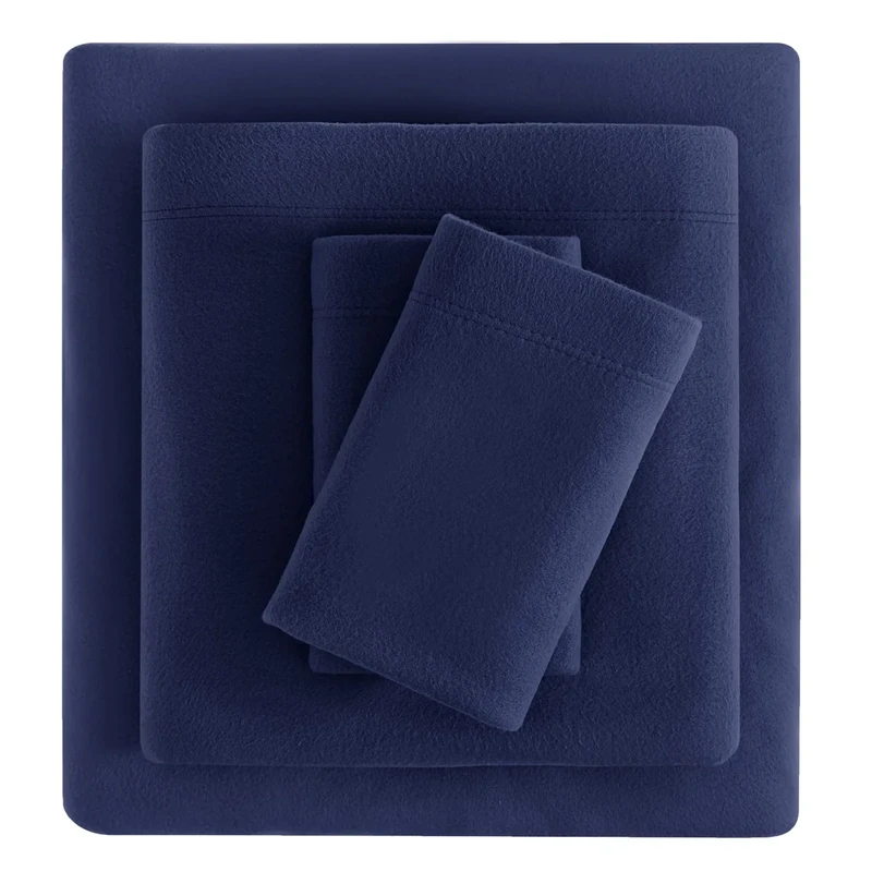Viviland Plush Micro Fleece Queen Bed Sheet Set - Soft Polar Fleece Velvet Sheets - Extra Warm Winter Flannel Bed Sheets with Deep Pocket - Navy - Queen