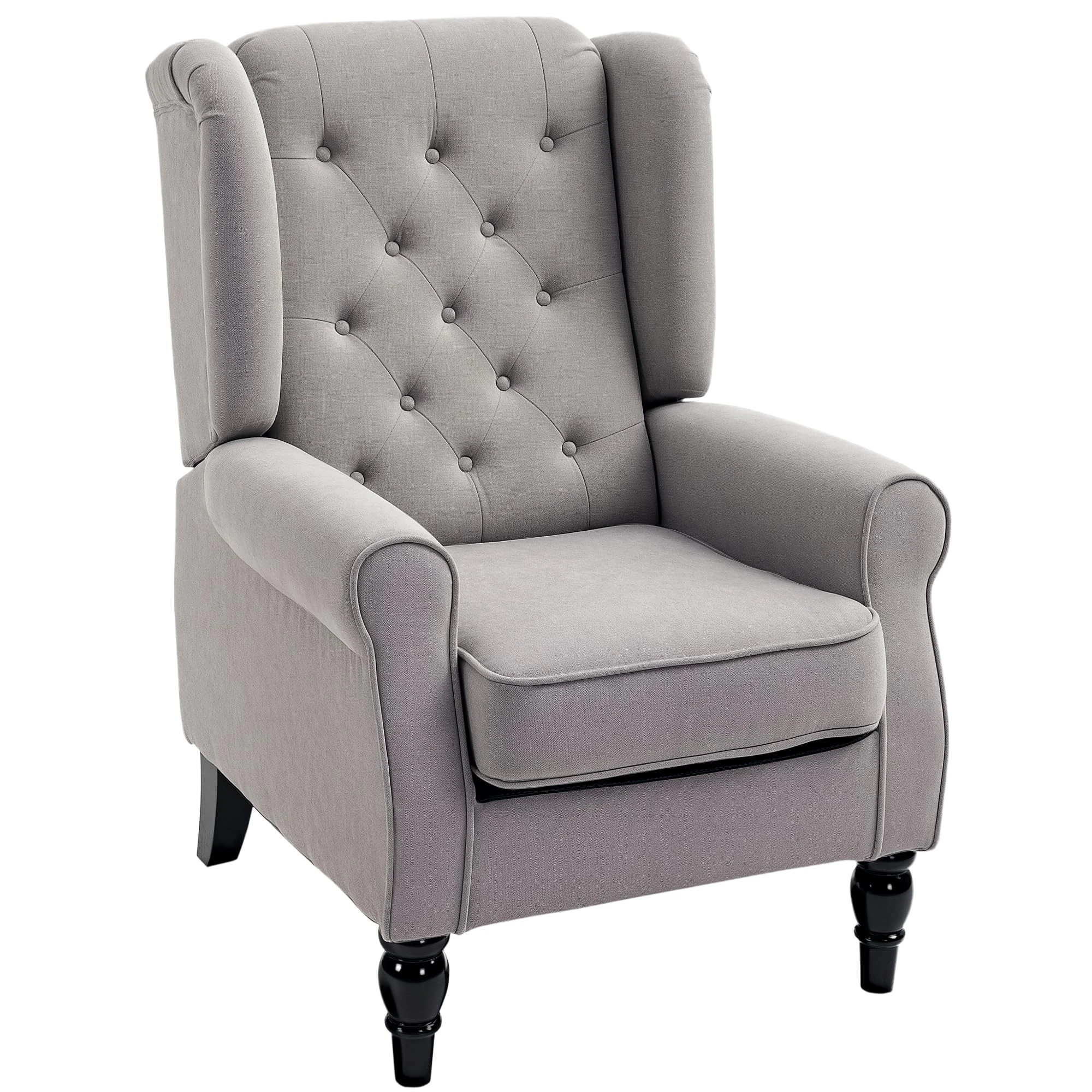 HOMCOM Retro Accent Chair, Linen Wingback Armchair with Wood Frame Button Tufted Design for Living Room Bedroom, Grey