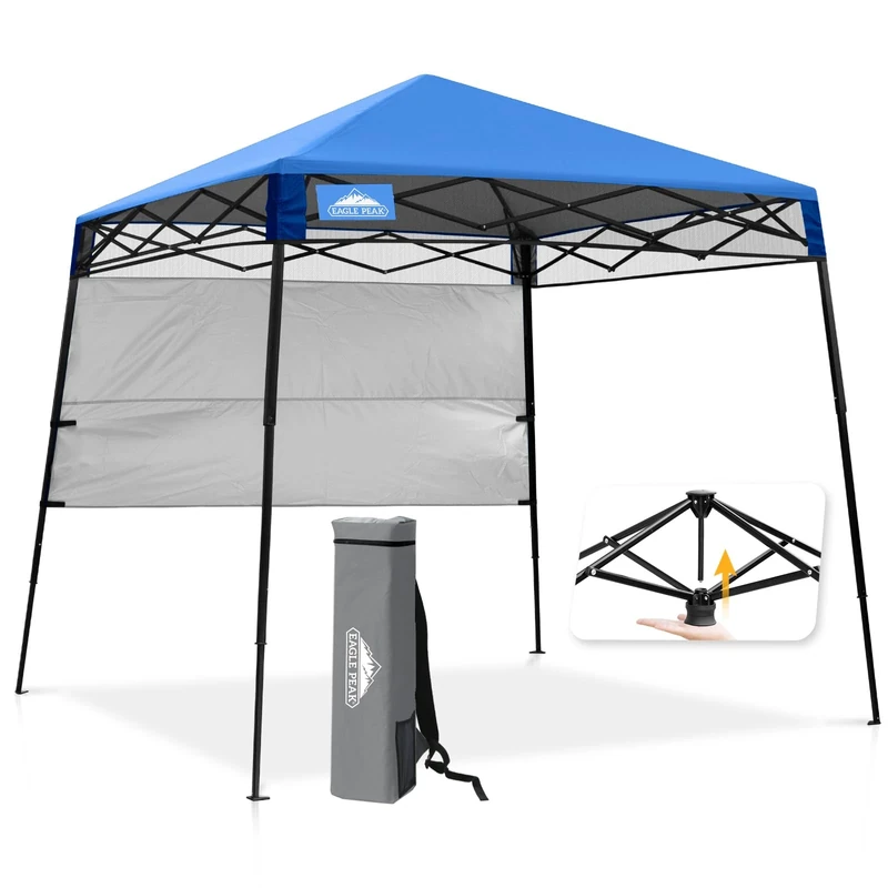 EAGLE PEAK Day Tripper 2.5m x 2.5m Slant Leg Lightweight Compact Portable Canopy w/Backpack Easy One Person Set-up Folding Shelter and 36 Square Feet of Shade (Blue)