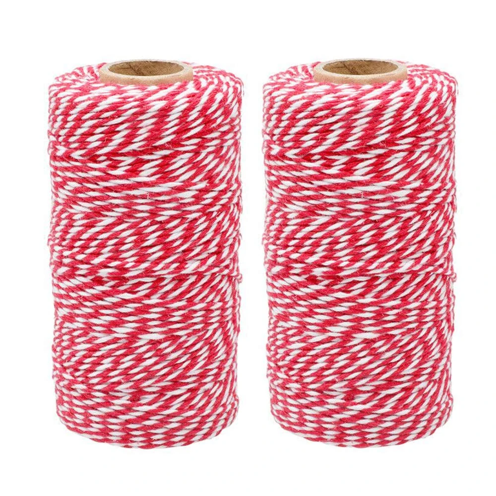 G2PLUS Red White Gift Wrapping String: 2mm Cotton Twine for Festive Wrapping, Christmas Craft, Holiday DIY and Decoration, 2x100M