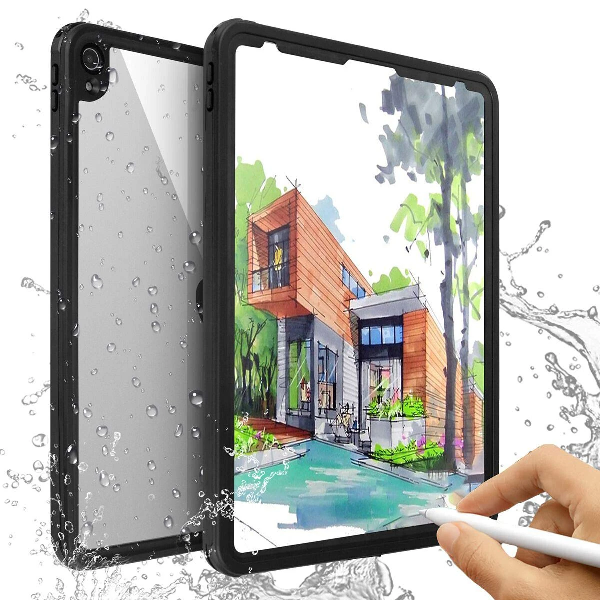 AICase IPad Pro 12.9 Inch Waterproof Cases, IP68 360 Degree Slim Dual Layer Armor Defender Shockproof Protective Case with Kickstand Lanyard for iPad Pro 12.9" 2018