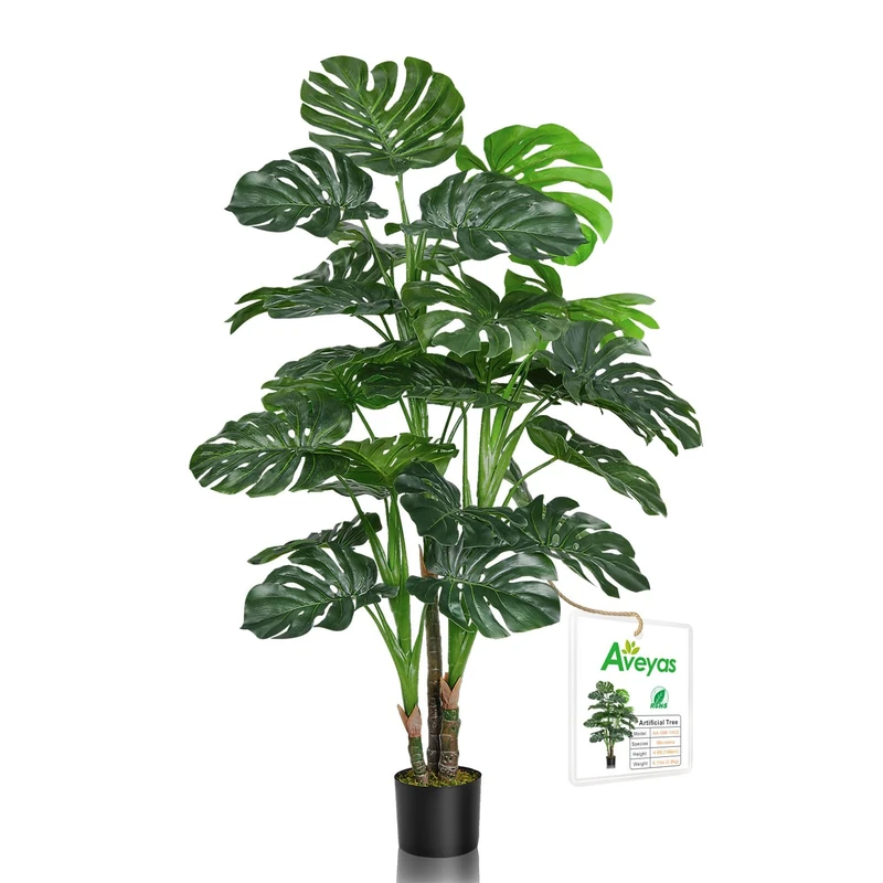 Aveyas 4.5ft Artificial Monstera Deliciosa Adansonii Tree in Plastic Nursery Pot, Fake Tropical Split Leaf Plant for Office House Living Room Home Decor (Indoor/Outdoor)