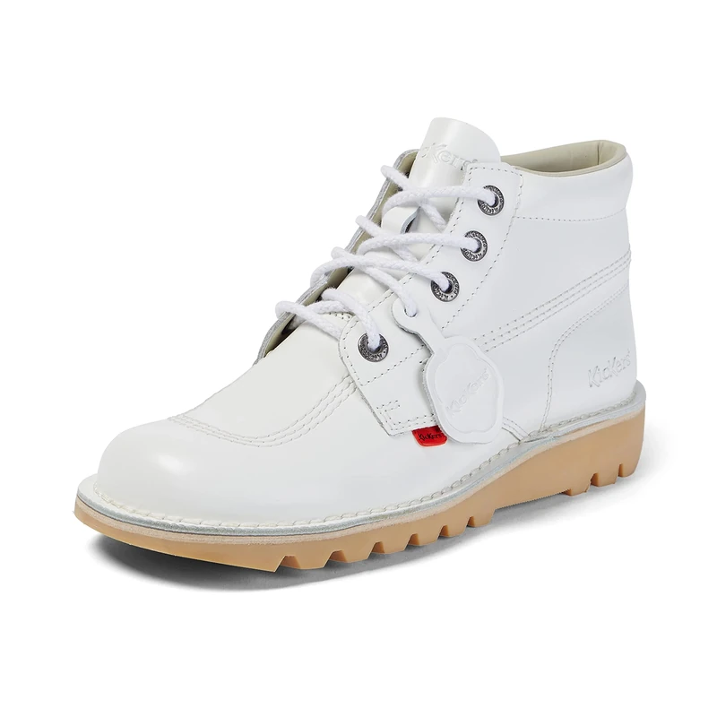 Kickers Kick Hi White Leather Boots-UK 3 / EU 36