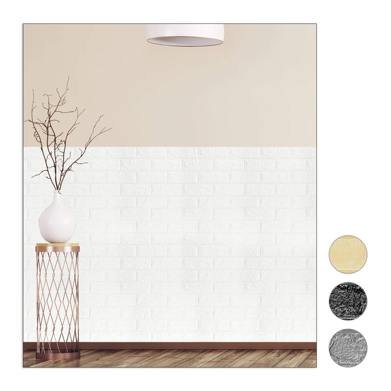 Relaxdays Wall Panels Self-Adhesive, Decorative Stone Look, 3D Panel, Soft PE Foam, Set of 5, 78 x 70 cm, White