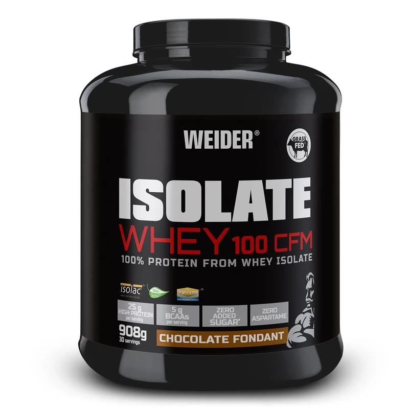 Weider Isolate Whey 100 CFM (908g) Chocolate-Fondant Flavour. Protein Powder with 25g Proteins and 5g BCAAs per Serving. Zero Added Sugar. Aspartame-Free. - Image 1