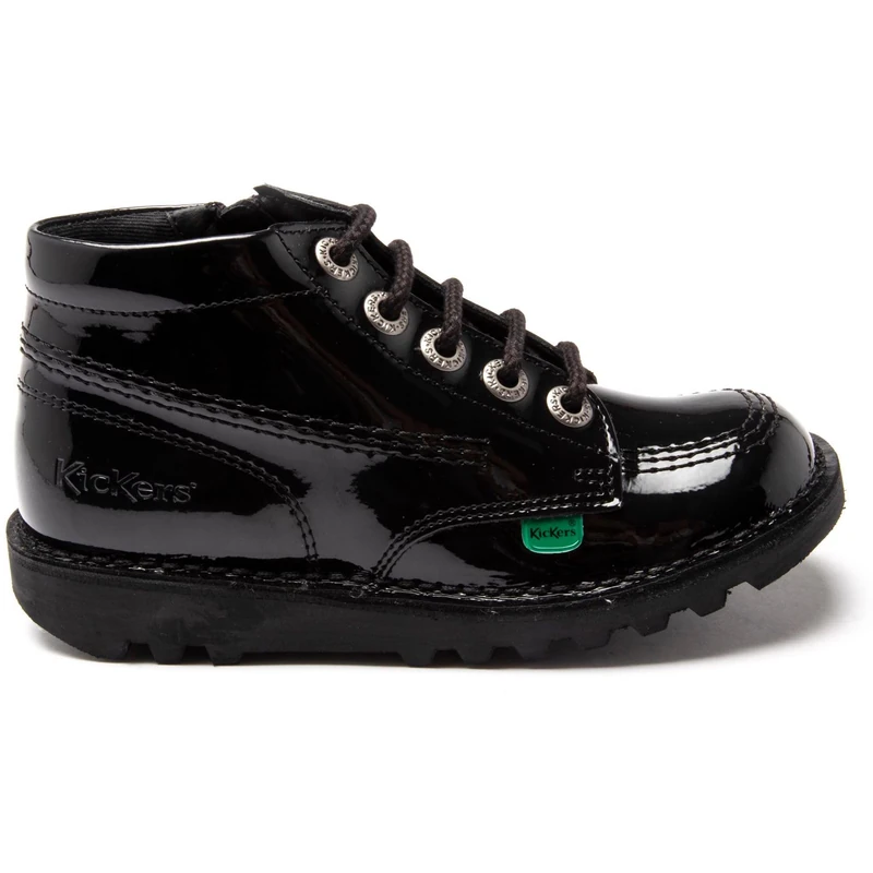 Kickers Kick Hi Zip Patent Infants Black Boots-UK 9 Infant/EU 27
