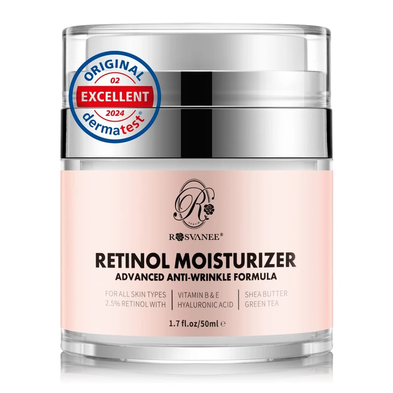 ROSVANEE Retinol Moisturizer Dermatologist Tested Anti Aging Cream for Face, Neck and Eye with 2.5% Retinol, Hyaluronic Acid and Vitamins E & B5, Anti Wrinkle Deep Hydration Cream for Men & Women