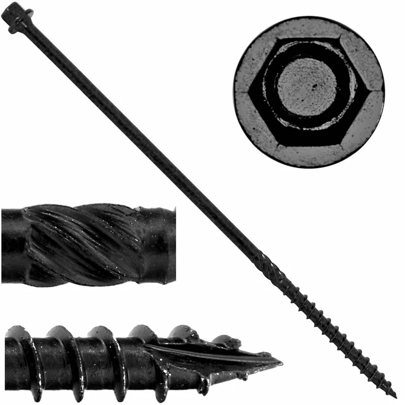 #14 X 8" Heavy Duty Black Timber/Log/Landscaping Wood Screws - Exterior Coated Heavy Duty Screws (50 Count - Heavy Duty Black Log Wood Screws)