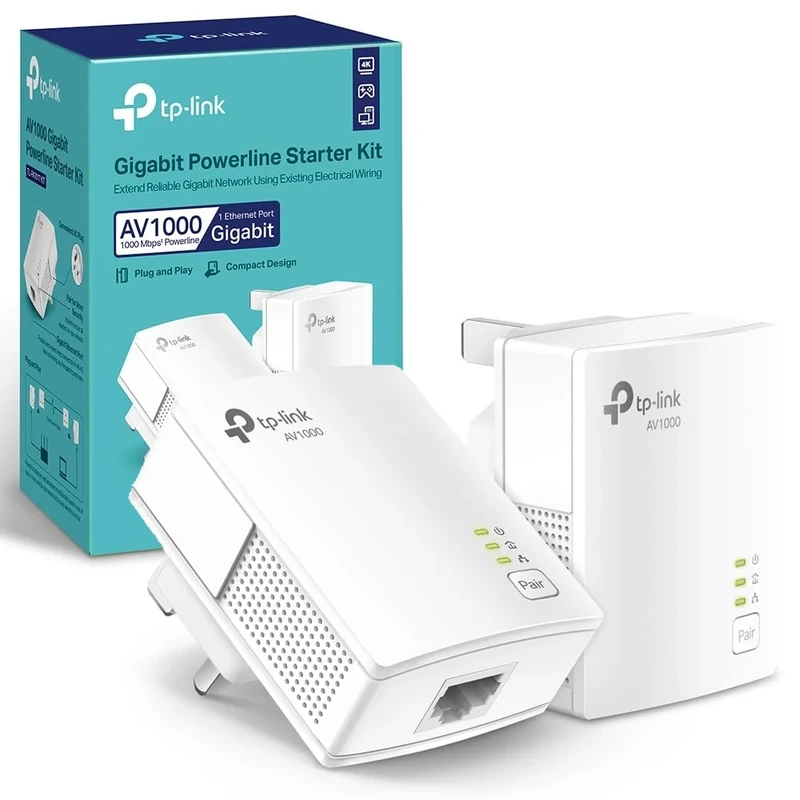 TP-Link TL-PA7017KIT 1-Port Gigabit Powerline Starter Kit, Powerline Network Adapters Data Transfer Speed up to 1000 Mbps, Ideal for HD/3D/4K Video Streaming & Online Gaming, No Configuration Required