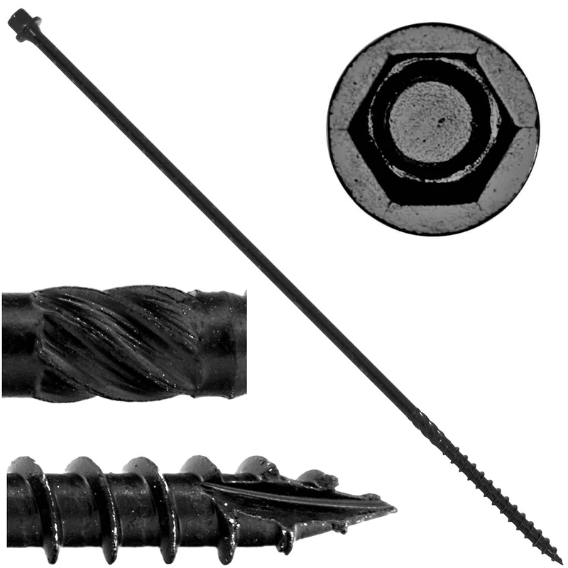 #14 X 14 Heavy Duty Black Timber/Log/Landscaping Wood Screws - Exterior Coated Heavy Duty Screws (50 Count - Heavy Duty Black Log Wood Screws)