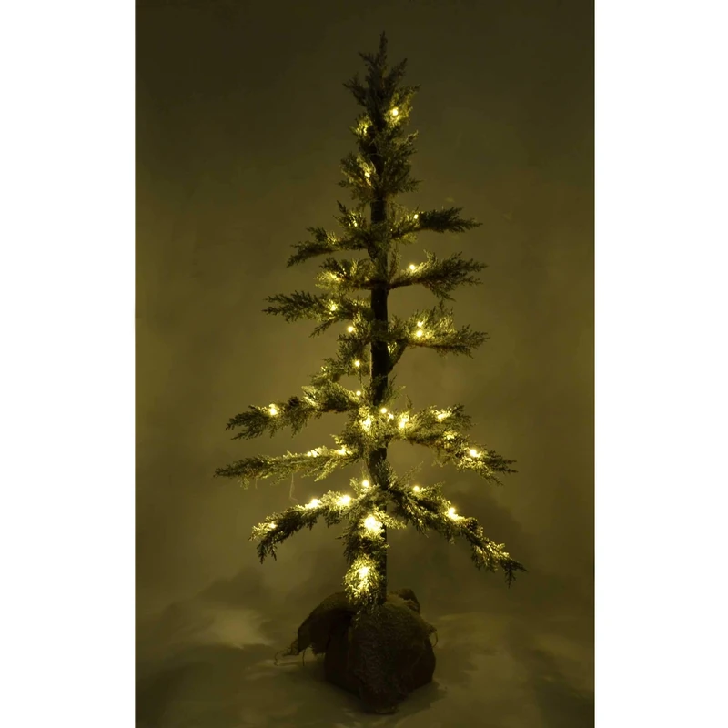 SHATCHI Table Mantel Centrepiece Pre Lit LED Christmas Frosted Tips with Pine Cones Flocked Snow Covered Xmas Tree with Burlap Base for Decoration, Copper, Green, 140cm