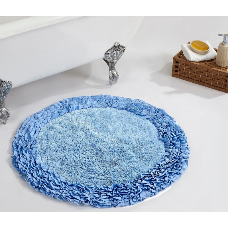 Better Trends 100% Cotton Bath Rug in Shaggy Border Collection - Ultra Soft, Plush, Absorbent, Tufted Bath Rug, Quick-Dry, Great for Bath, Shower, Bedroom, Dog or Door Mat, 30" Round, Blue