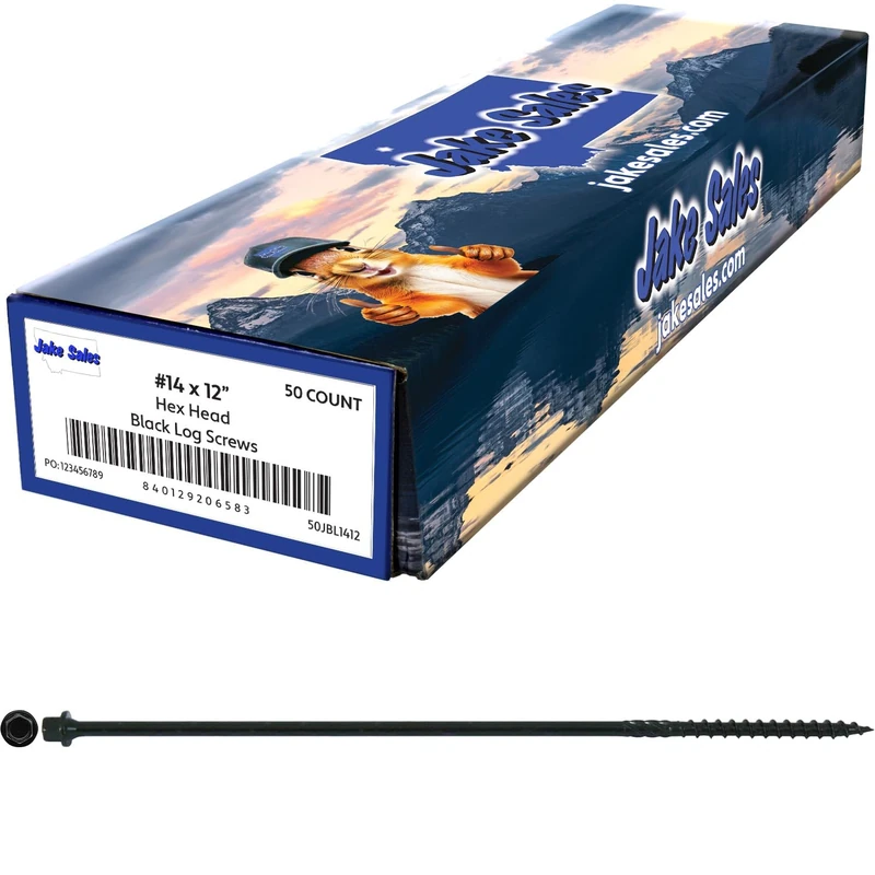 #14 X 12" Heavy Duty Black Timber/Log/Landscaping Wood Screws - Exterior Coated Heavy Duty Screws (50 Count - 50 Approx. Screw Count -Heavy Duty Black Log Wood Screws)