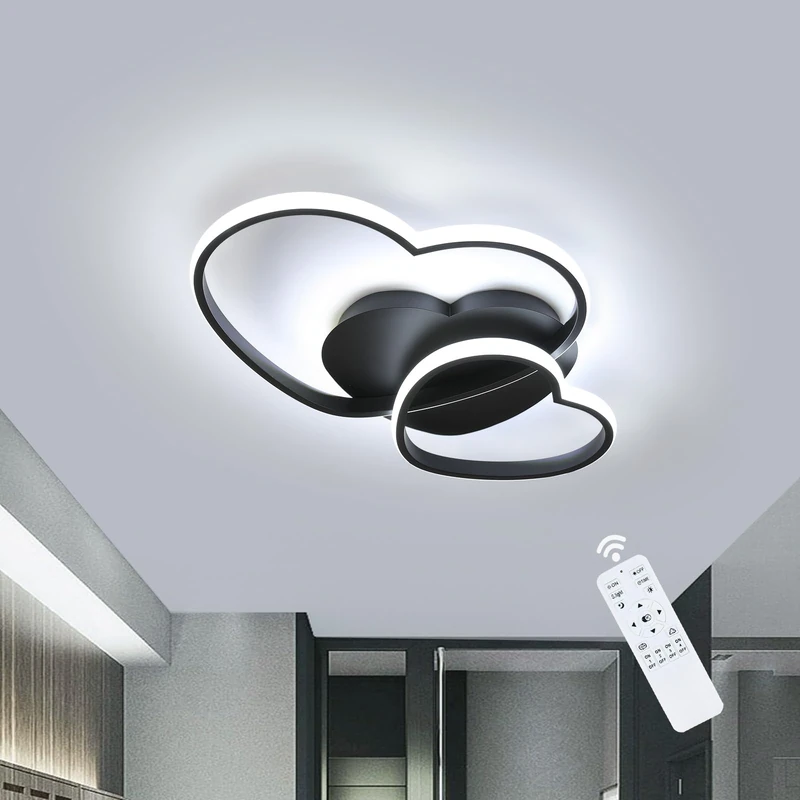 Riserva Dimmable LED Chandelier, 48W Ceiling Light Modern Black, 3000K-6500K, Ceiling Lamp Heart Design for Bedroom, Living Room, Kitchen, Dining Room, Hallway, Study