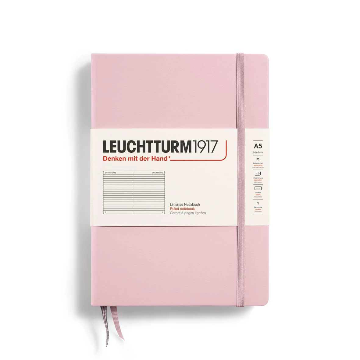 LEUCHTTURM1917 Notebook Medium (A5), Hardcover, 251 Numbered Pages Powder, Ruled