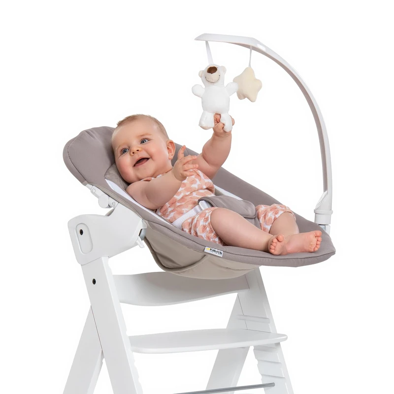 Hauck Alpha+ 2 in 1 Deluxe Bouncer and Baby Rocker, Sand - from Birth, Newborn Set, Compatible with Alpha Highchair, Click On