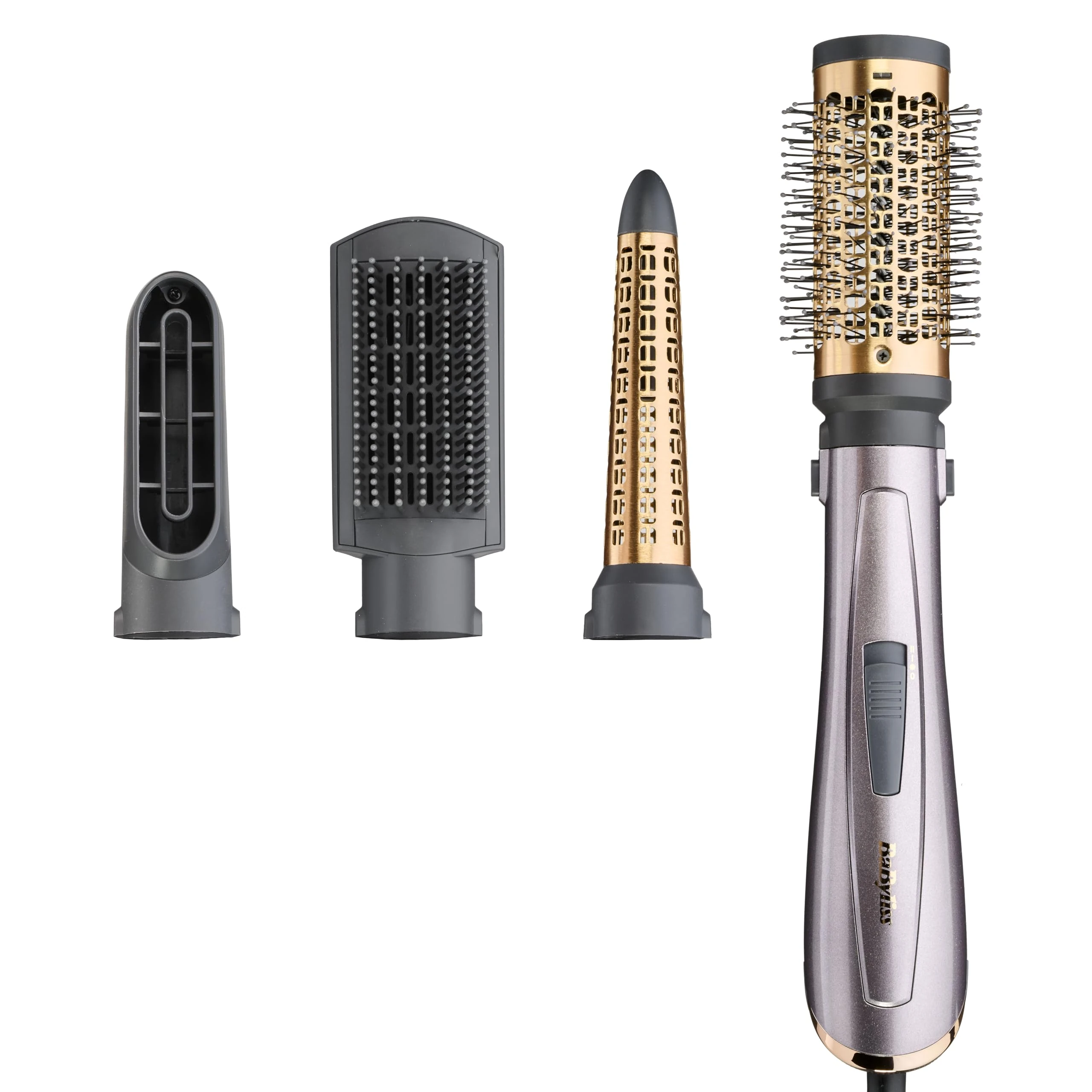 BaByliss Air Styler 1000W - All in One Hair Dryer Brush, Volumiser and Curler, Advanced Ionic Frizz-Control System, 4 Attachments, Copper/Grey, 2136U