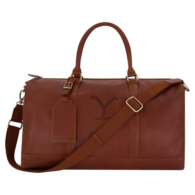 Yellowstone Duffel Bag, Dutton Ranch 21 Inch Carry On Leather Travel Bag with Shoulder Strap and Carry Handles, Brown, Brown, One Size, Yellowstone Duffel Bag, Dutton Ranch 21 Inch Carry on Leather