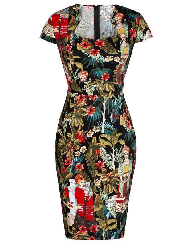 Grace Karin Womens 50s 60s Vintage Pencil Dress Bodycon Cap Sleeve Dress, Multicolor-Floral, L