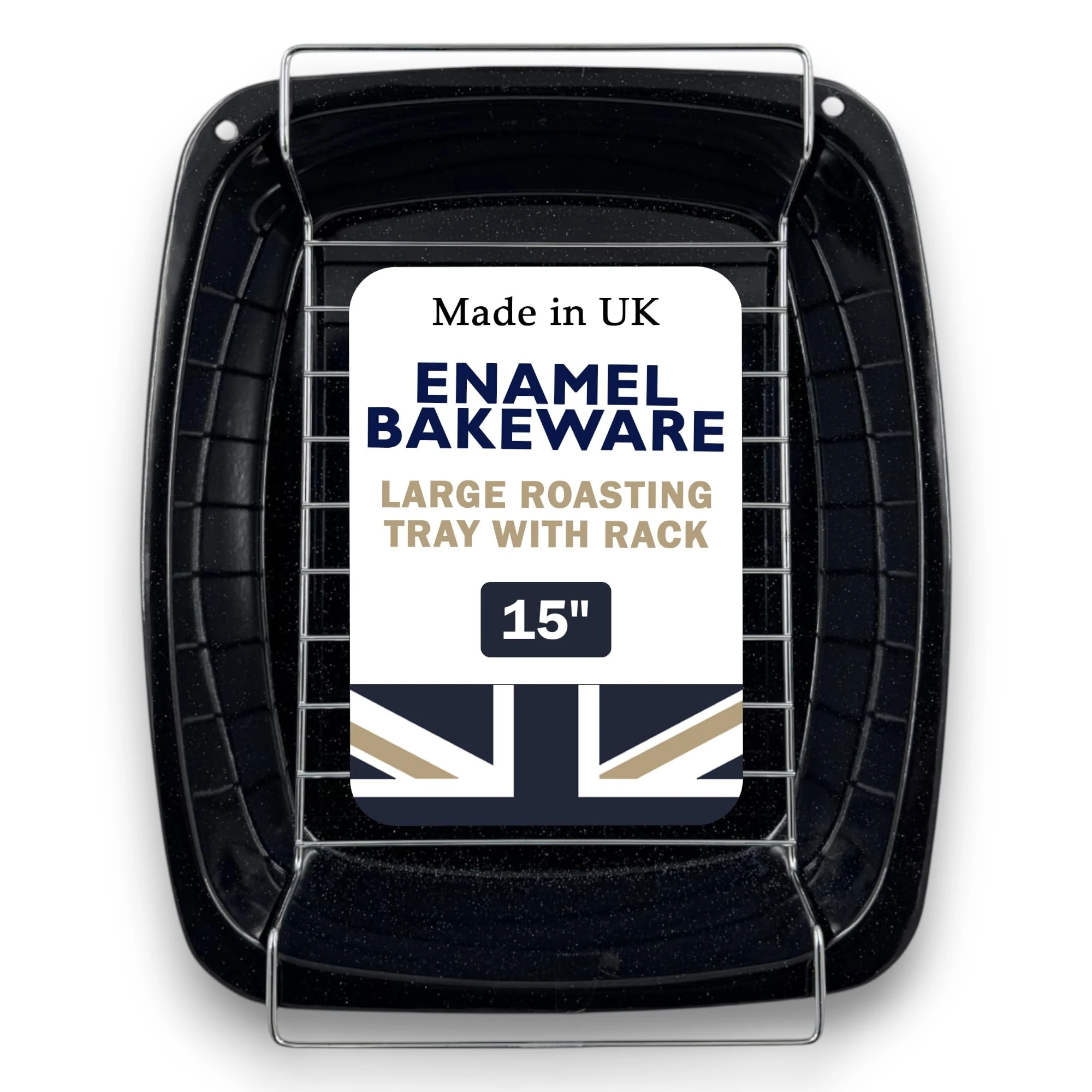 Samuel Groves 37cm Large Vitreous Enamel Long Life Roasting Pan, Turkey Roasting Tray, Roasting Tin with Rack, Large Roasting Tin, Roasting Tin, Oven Tray with Rack, Roasting Rack, Roaster, UK Made