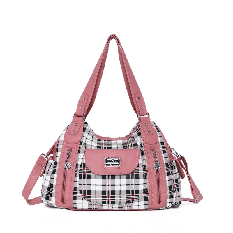 Angel Kiss Women's Handbags Shoulder Bags Washed Leather Satchel Tote Bag Mutipocket Purse, Ak812-5g#1894#l02#8901#363/ White/Pink, Large
