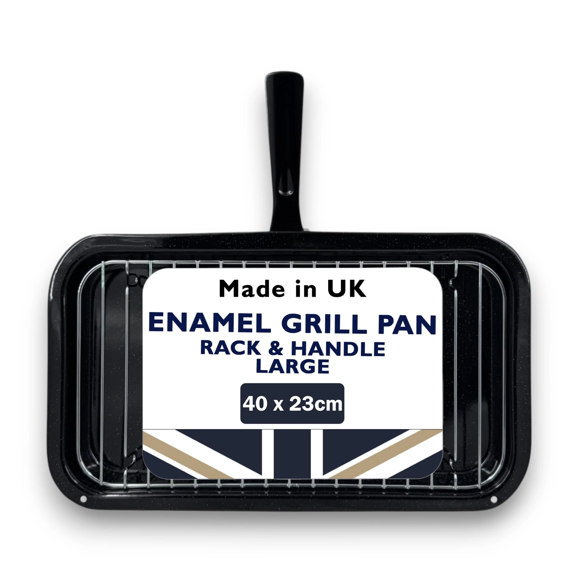 Samuel Groves Vitreous Enamel Universal Grill Pan & Handle, Wire Rack UK Made for Caravan, Campervans, Ovens & Grills (Large 40cm)
