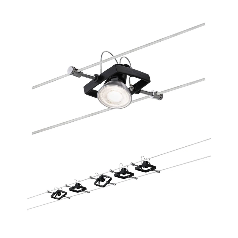 Paulmann 94290 Mac II System Rectangular max. 5x10 watts Ceiling Black matt lamp Metal, Plastic Wire Cable GU5.3 | 5er-Set