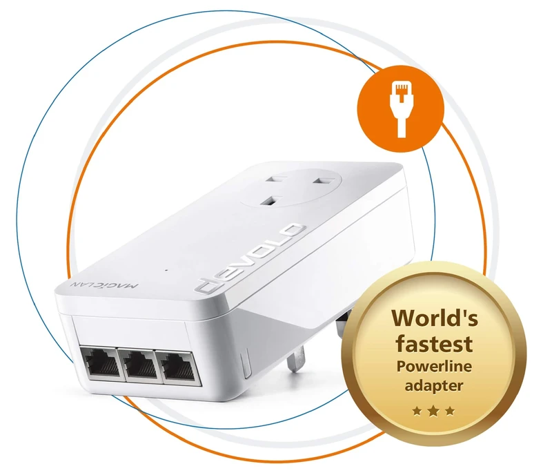 devolo Magic 2-2400 LAN Triple: Add-on Powerline Adapter (Up to 2400 Mbps for Your Powerline Home Network, 3x Gb LAN Ports, Ideal for Online Gaming, 4k/8k UHD Streaming, Stable Home Working)