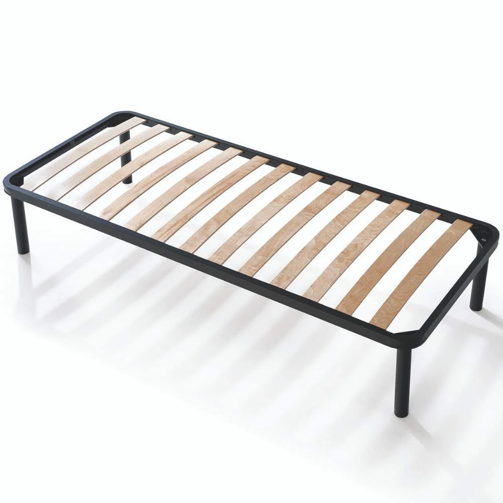 Evergreenweb Single Bed with Slatted Bottom 90 x 190 cm with Orthotic Wood Slats, Reinforced Iron Frame with 4 Feet, Folding Base for All Beds and Mattresses