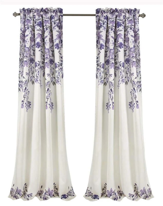 Lush Decor Purple and Gray Tanisha Curtains Room Darkening Floral Vine Print Design Window Panel Set (Pair), 95 in x 52 - Image 1