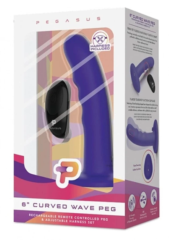 Glas Pegasus,Rechargeable Curved Wave Peg Purple, 6-Inch Dildo Dong Includes Remote Control & Adjustable Harness, (PEG-003)