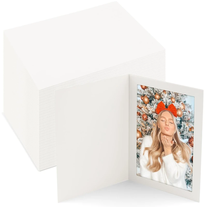 Golden State Art, Pack of 100, 4x6 Photo Folders, Cardboard Picture Frame, Paper Photo Frame Cards, Greetings/Invitation Cards, Special Events: Graduation, Christmas, Wedding (White)