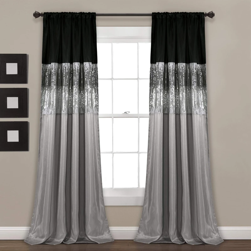 Lush Decor Black and Gray Night Sky Panel for Living, Bedroom, Dining Room (Single Curtain), 108" x 42"