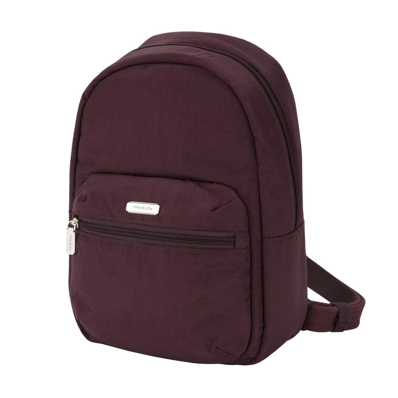 Travelon: Essentials - Anti-Theft Backpack, Dark Bordeaux, 8" W x 12" H x 4.5" D, Anti-theft Essentials Small Backpack