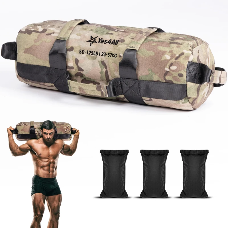 Yes4All Sandbag, Camouflage, 34-56 Kilograms, Weighted bag for Running Workout, Core Bag Sandbag for many Functional Training, Running Bag, Fitness, Conditioning