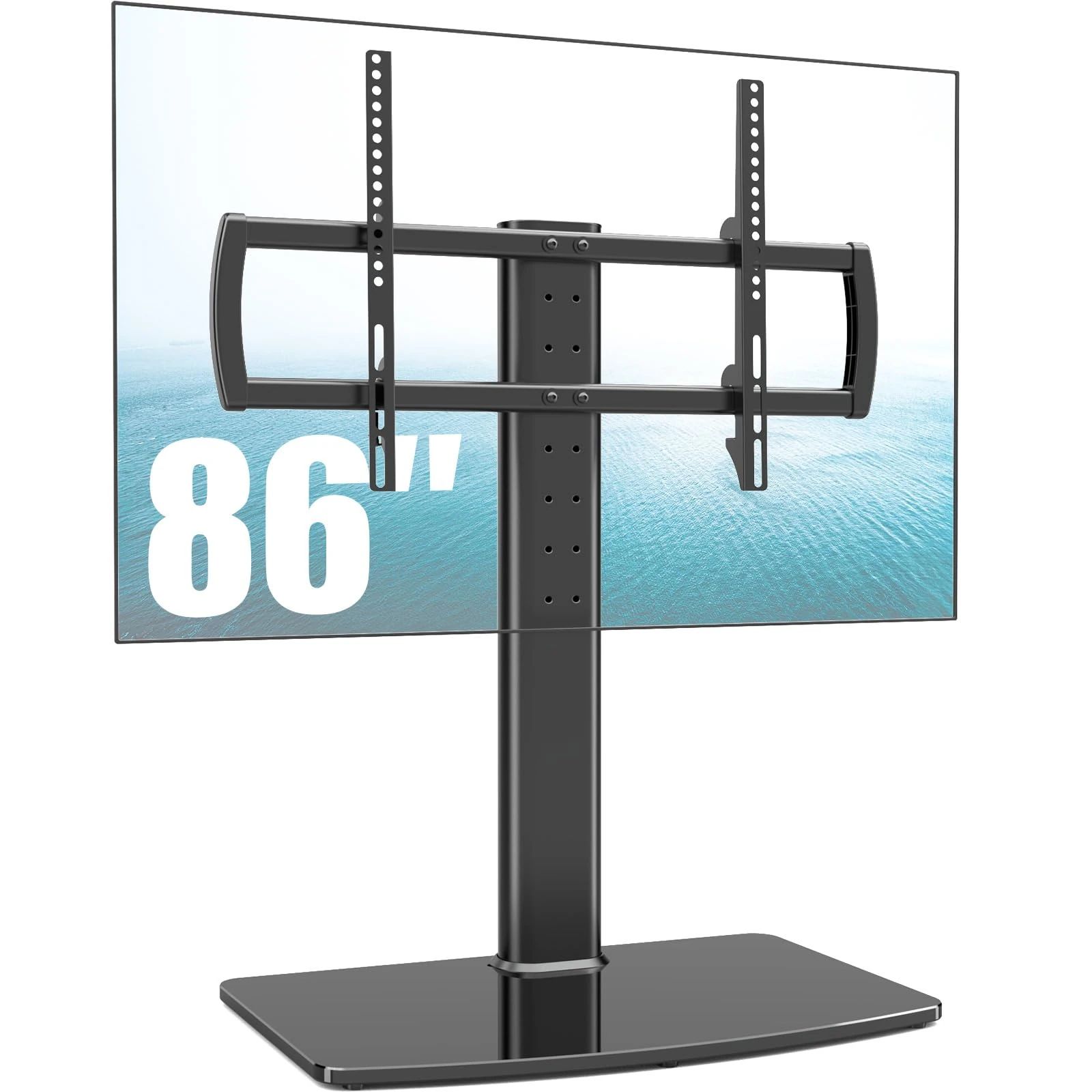 Universal TV Stand/Base Tabletop TV Stand with Wall Mount for 40 to 86 inch 5 Level Height Adjustable, Heavy Duty Tempered Glass Base, Holds up to 66kgs Screens, HT03B-003P