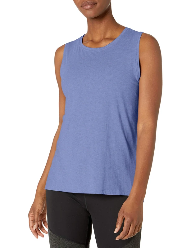 Amazon Essentials Women's Soft Pima Cotton Standard-Fit Full-Coverage Sleeveless Yoga Vest, Light Blue Bleach, L