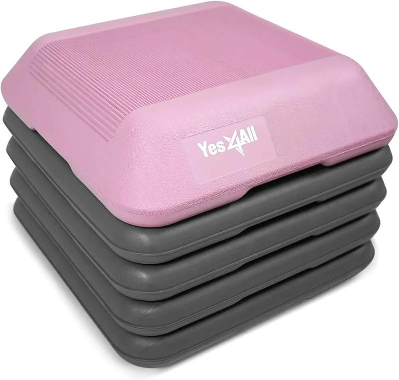 Yes4All CXKW 40.6 x 40.6 cm Adjustable High Step Aerobic Platform with 4 Risers (Pink-Grey)