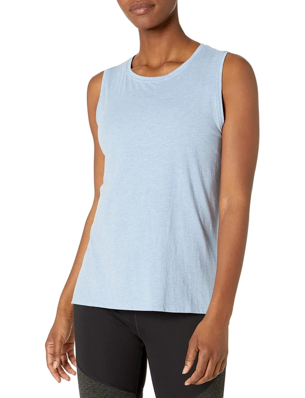 Amazon Essentials Women's Soft Pima Cotton Standard-Fit Full-Coverage Sleeveless Yoga Vest, Sky Blue, L