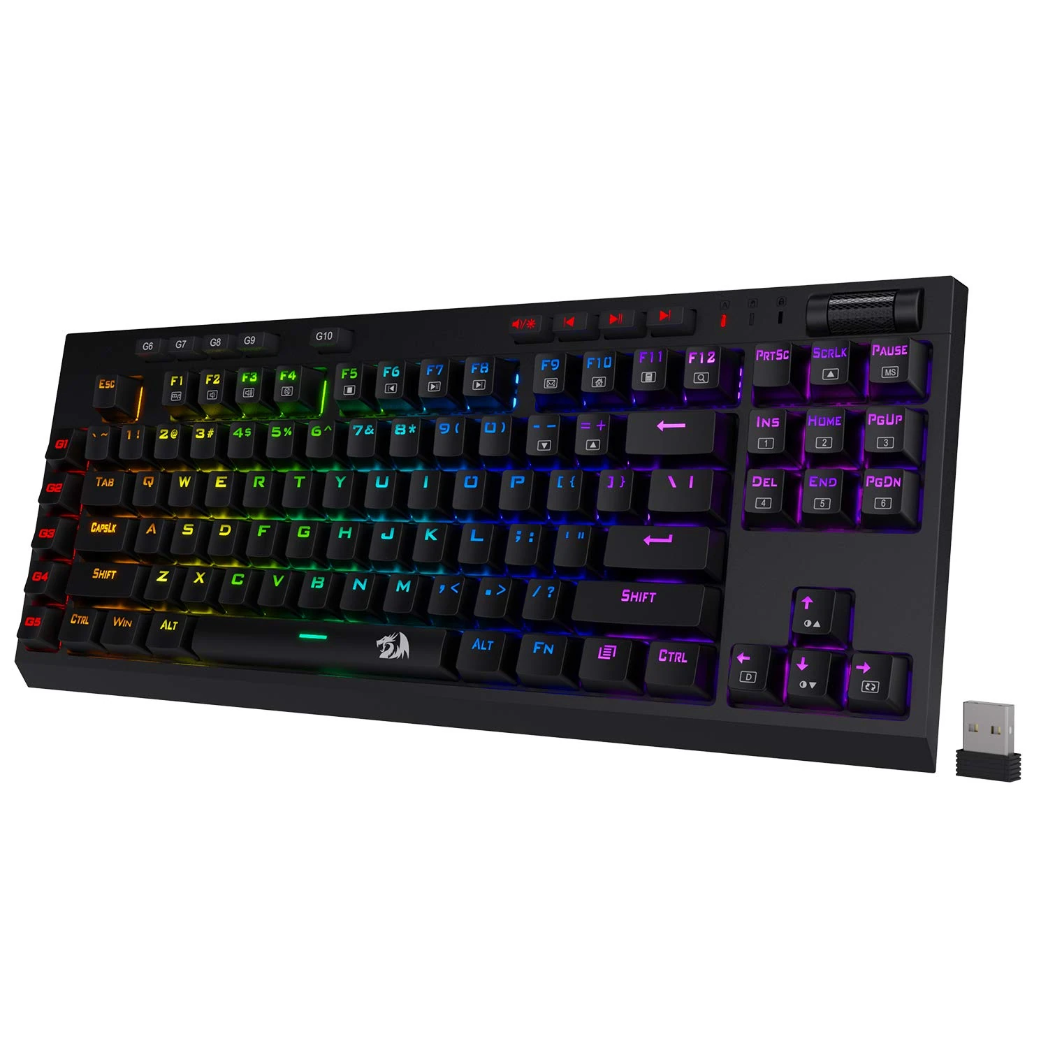 Redragon K596 Vishnu 2.4G Wireless/Wired RGB Mechanical Gaming Keyboard, 87 Keys TKL Compact Keyboard with 2400 mAh Battery, 10 Onboard Macro Keys & Wrist Rest, 10H Play Time, Red Switches