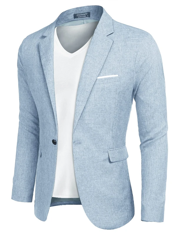 Coofandy Men's Blazer Casual Sport Coats Slim Fit One Button Suit Jacket Lightweight Sports Jacket, Light Blue, L