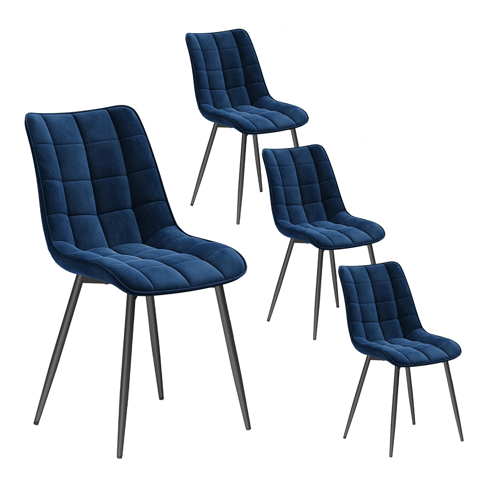 WOLTU Dining Chairs Set of 4, Accent Chairs for Kitchen/Dining Room/Bedroom/Reception Room with Backrest and Upholstered Seat, Velvet, Blue, BH142bl-4