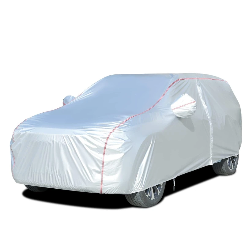 Tecoom Hard Shell Zipper Design Waterproof UV-Proof Windproof Car Cover for All Weather Indoor Outdoor Fit 216-230 Inches Full-Size SUV/Van