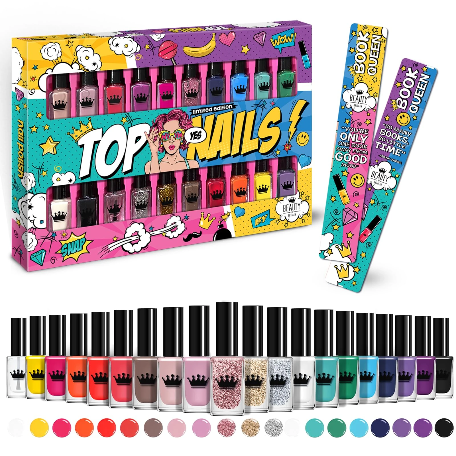 Beauty4Britain 20 Colour Nail Polish Set for Women 20 Different Rich Colours Quick Dry & Non Gel Nail Polish Deluxe Gift Box & 2 Bookmarks Included