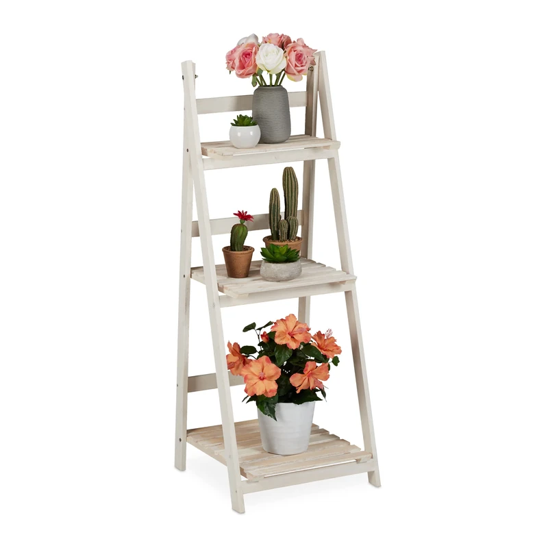 Relaxdays 3-Tier Flower Ladder Rack - Folding Plant Stand