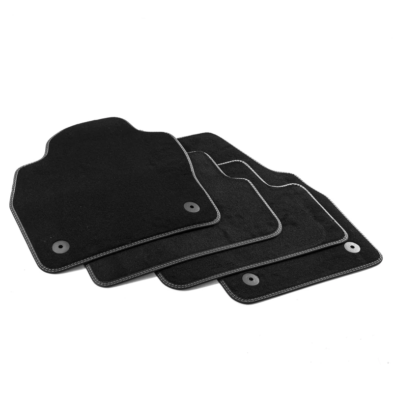 MDM PRO-7528 Floor Mats for Volkswagen Polo VI 2017 Onwards/Skoda Fabia 2021 Onwards Velour Nylon Faux Leather Edges and Double Quilted Seam Chrome Stitching