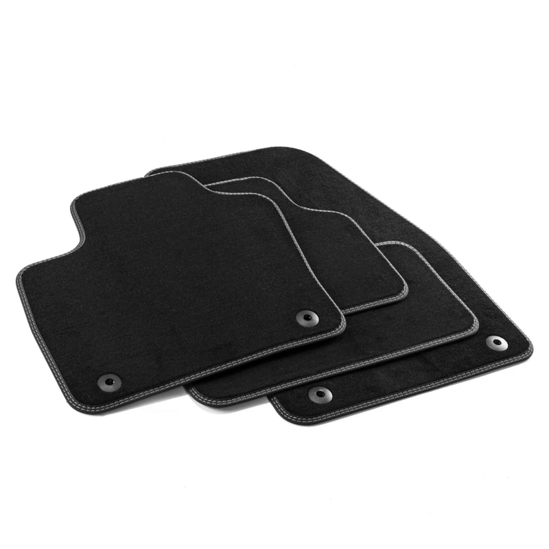 MDM PRO-7565 Floor Mats for Volvo XC40 2018 Velour Nylon Faux Leather Edges and Double Quilted Seam Chrome Stitching