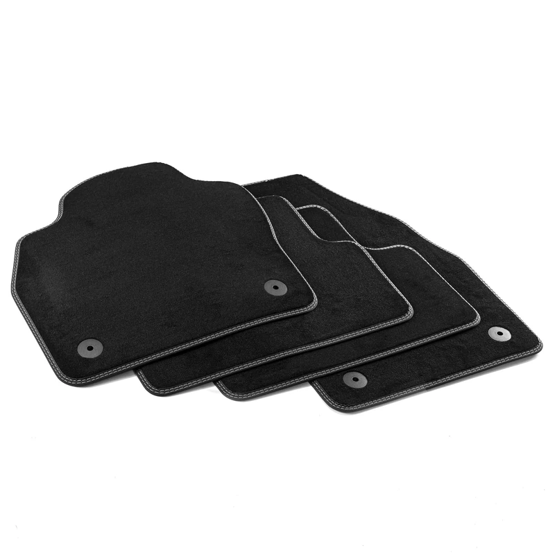 MDM PRO-8342 Floor Mats for Volkswagen T-Cross 2019 Onwards Velour Faux Leather Edges and Double Quilted Seam Chrome Stitching