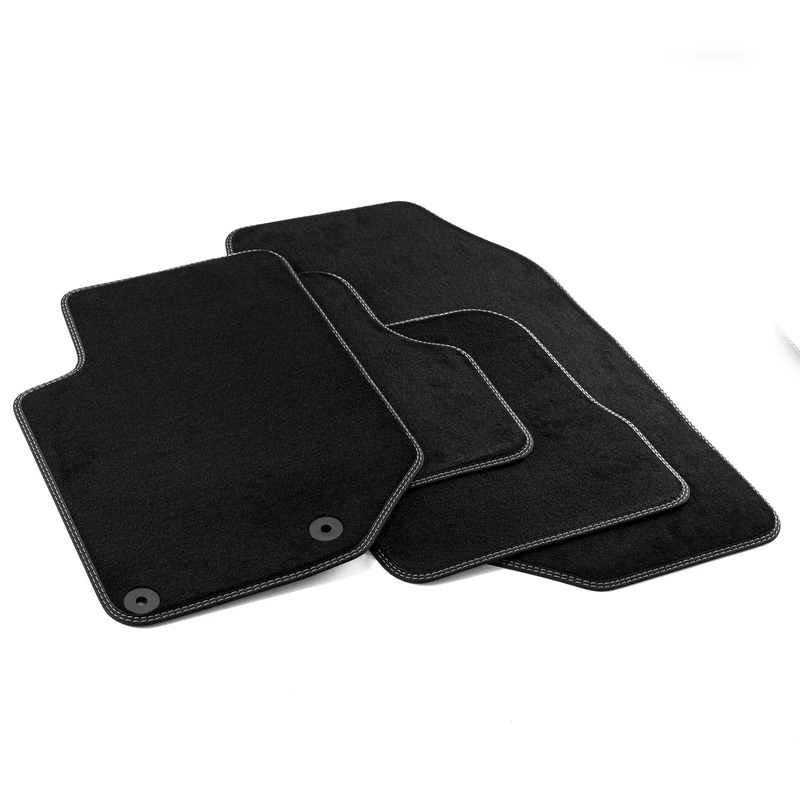 MDM PRO-8555 Floor Mats for Peugeot 208 2019> / Corsa F 10.2019> / 3 Crossback 2019 Velour Faux Leather Edges and Double Quilted Seam Chrome Stitching